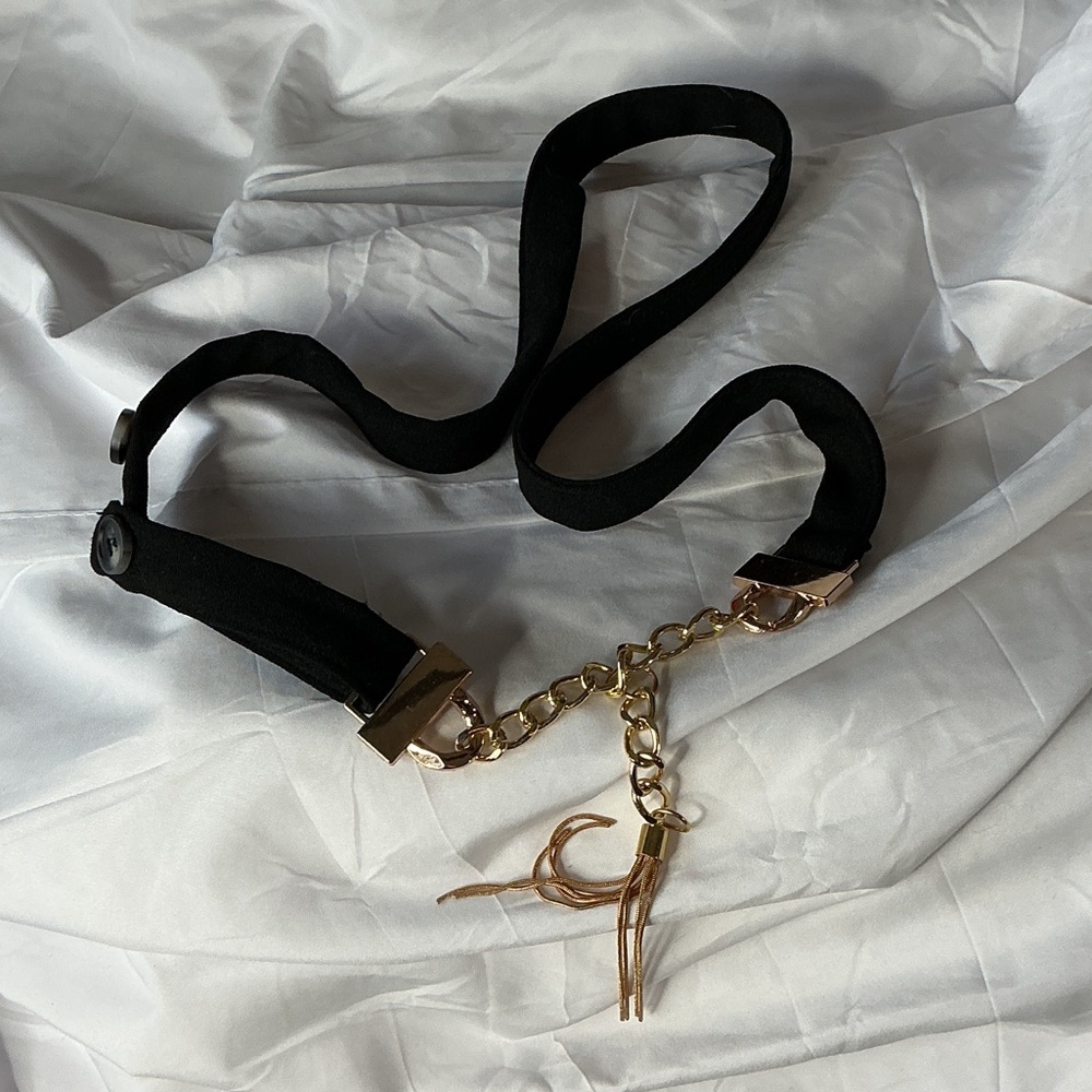 Black Gold Chain Belt 45in Adjustable Tassel Chic Waist Hip